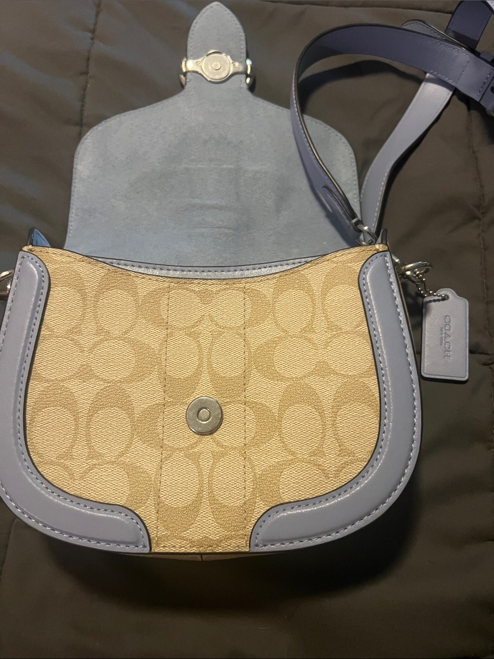 Coach Khaki Canvas Crossbody with Chambray Blue Trim - Picture 5 of 8